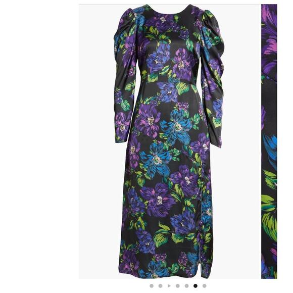 Adelyn Rae Erin lattice floral print lace up back maxi dress black blue small - Picture 4 of 12